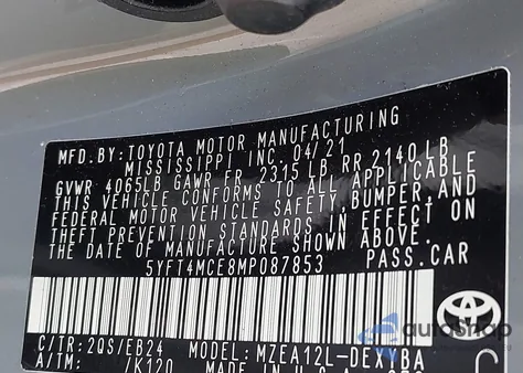 2021 Toyota Corolla Xse Apex Edition из США, поврежденный, VIN 5YFT4MCE8MP087853